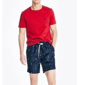 Nautica men’s anchor print 8” trunks swimsuit J-class deck trunks classic fit M